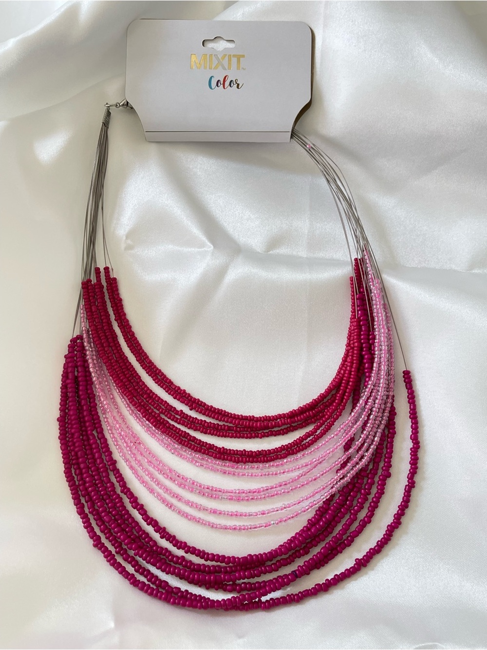 Mixit Color Fuchsia & Light Pink Layered Beaded Necklace